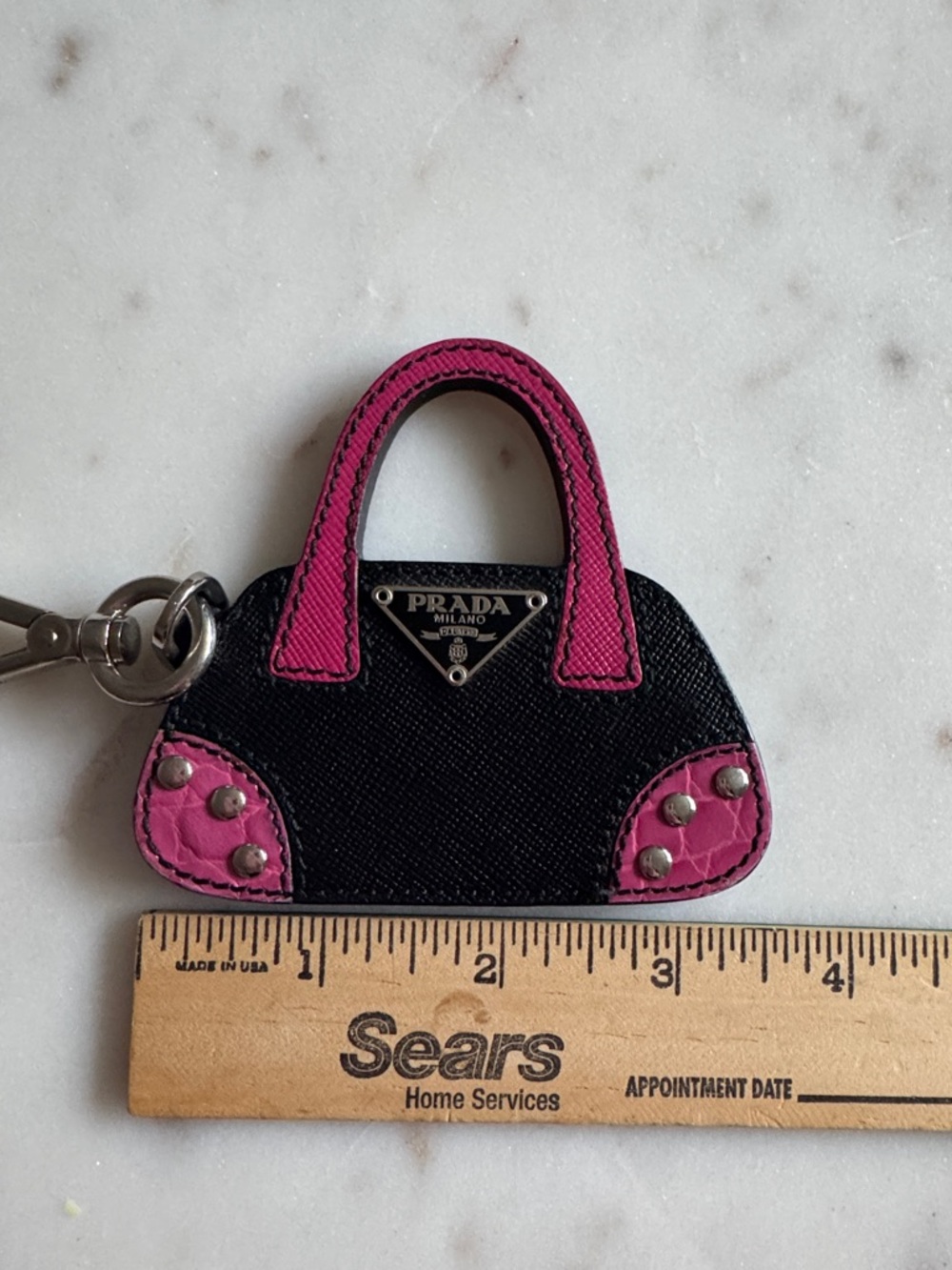 Prada Saffiano Black & Pink Mini Bag Keychain - Picture 10 of 11